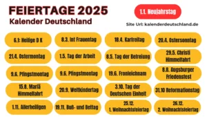 Feiertage 2025 kalender mit kalenderwochen